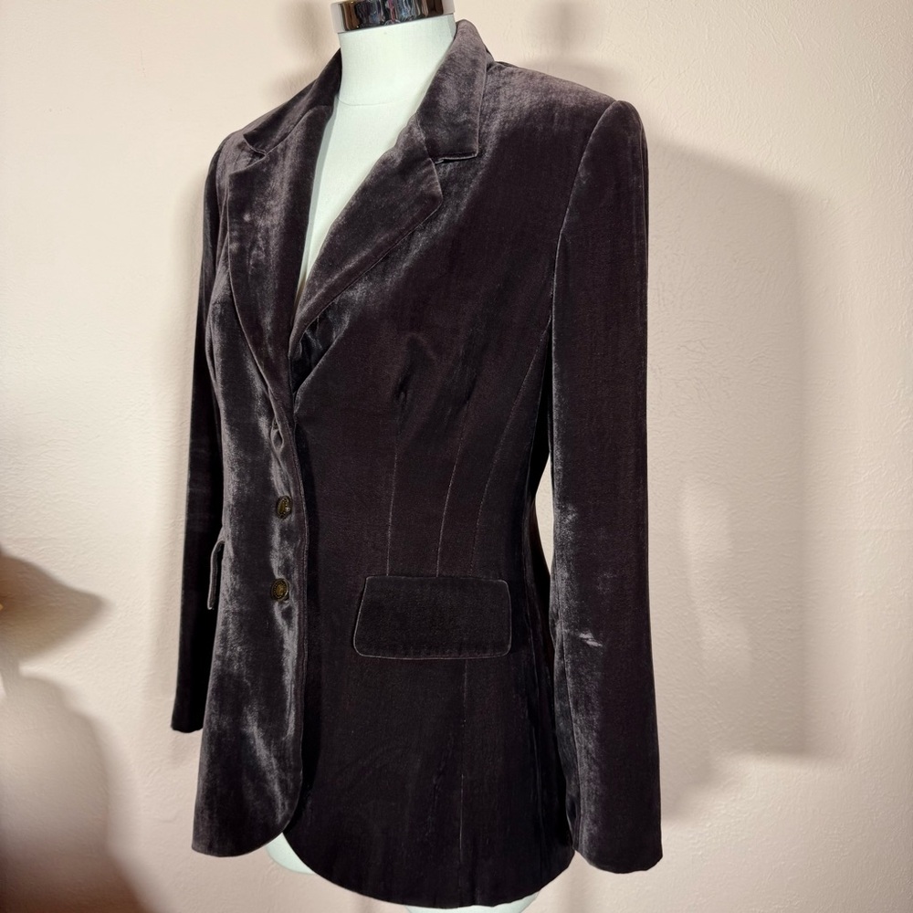 Vintage 1990’s Art deco purple grey silk velvet oversized luxury formal blazer - Picture 17 of 17